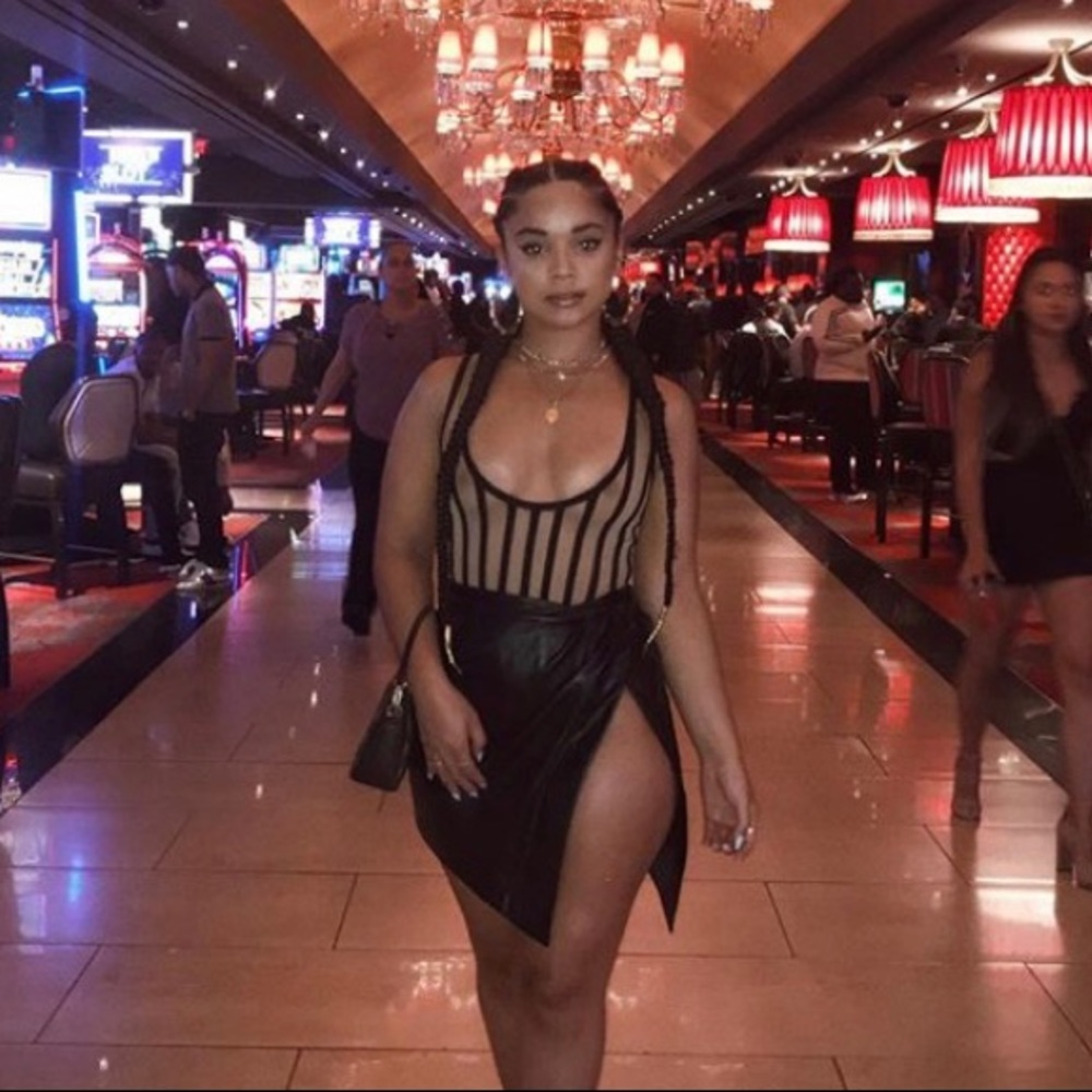 Black leather skirt with split
